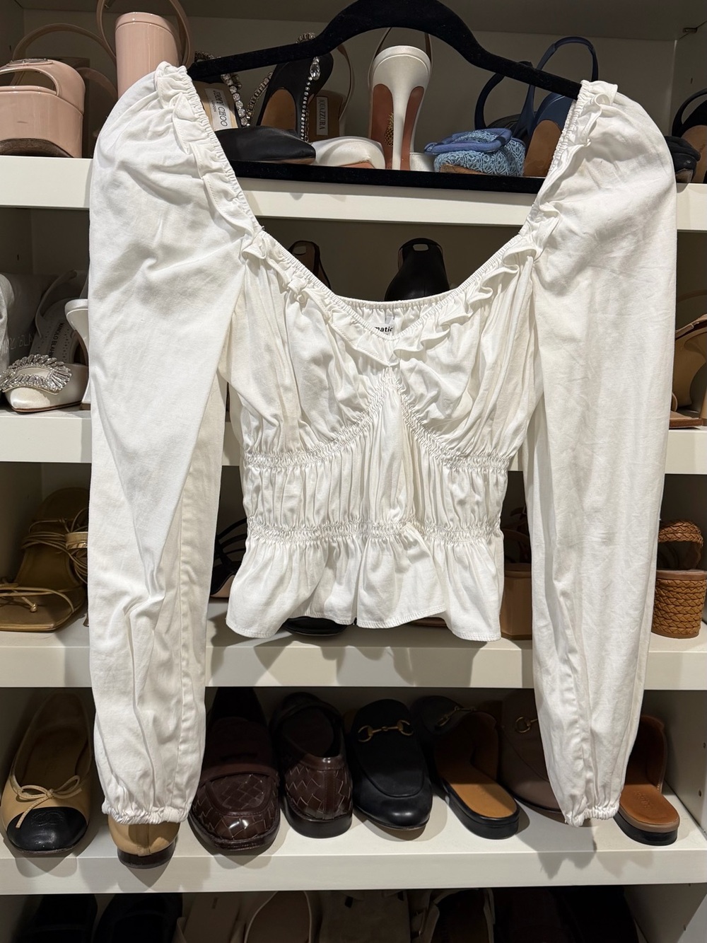 Reformation White Smocked Square-Neck Peasant Top